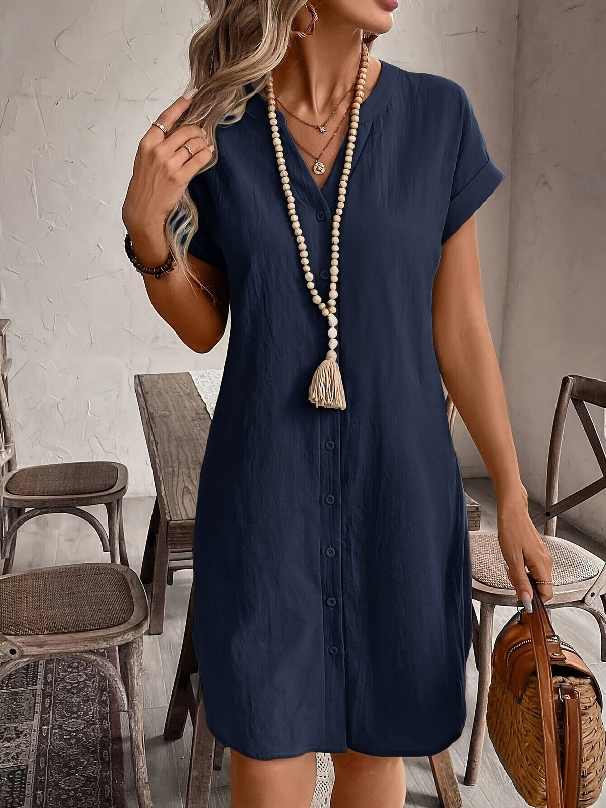 Skye | Womens Linen Look Button Front Shirt Dress