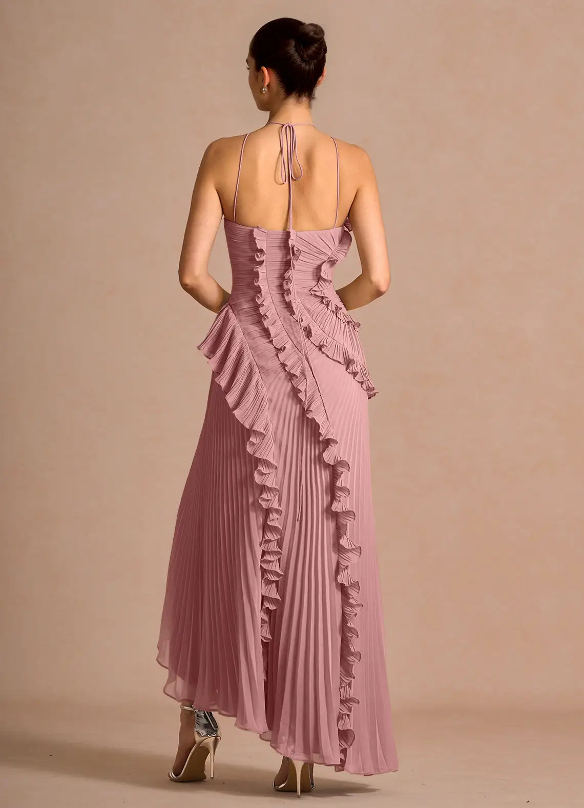 Adalyn | Womens Halter Neck Ruffle Maxi Dress