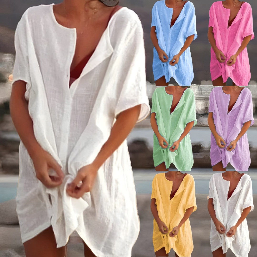 Willow | Womens Linen Look Beach Cover Up Shirt Dress