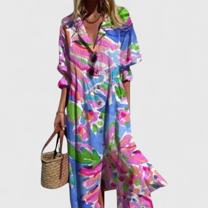 Blossom | Womens Leaf Print Button Front Shirt Dress