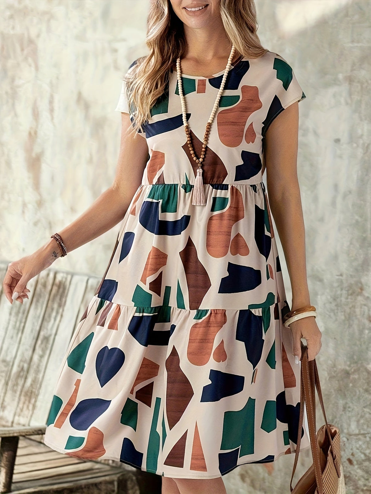 Terra | Womens Abstract Print Tiered Mini Dress