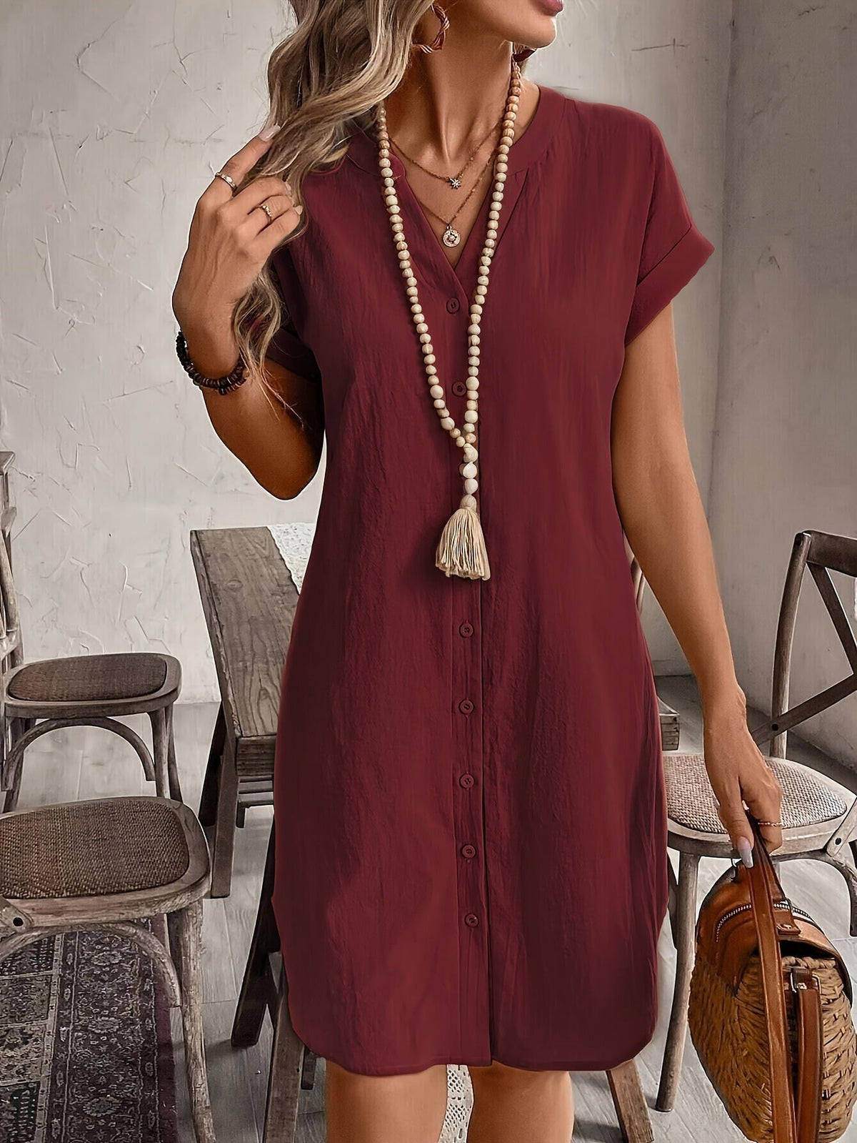 Skye | Womens Linen Look Button Front Shirt Dress