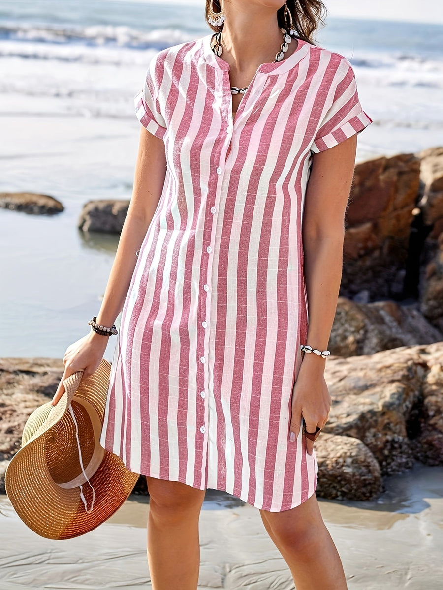 Coral | Womens Striped Button Front Shirt Dress