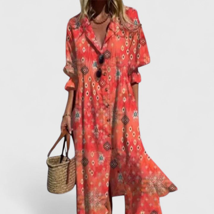 Blossom | Womens Leaf Print Button Front Shirt Dress