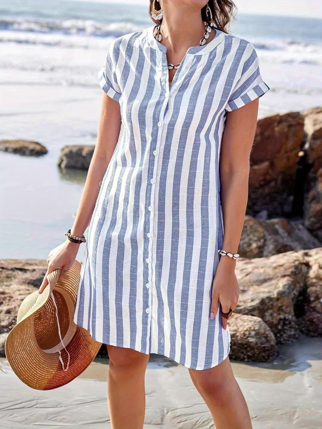 Coral | Womens Striped Button Front Shirt Dress