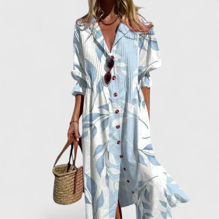 Blossom | Womens Leaf Print Button Front Shirt Dress