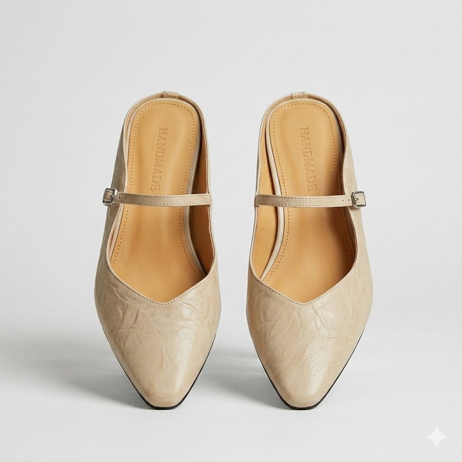 Sophie | Women's Pointed Toe Slingback Flats – Beige Buckle Shoes