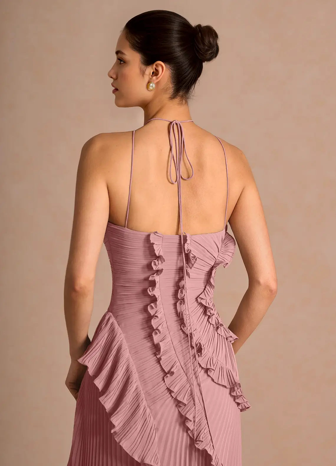 Adalyn | Womens Halter Neck Ruffle Maxi Dress