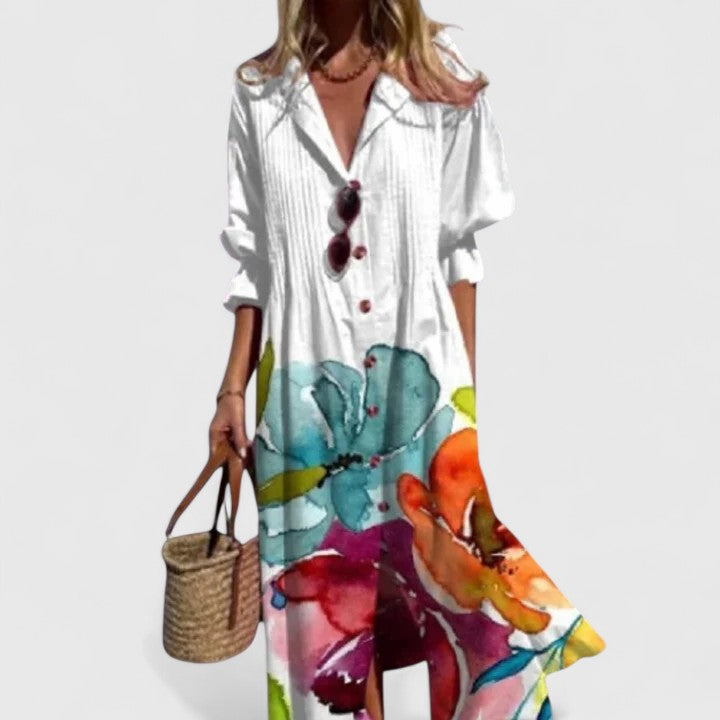 Blossom | Womens Leaf Print Button Front Shirt Dress