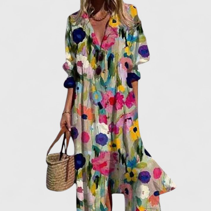 Blossom | Womens Leaf Print Button Front Shirt Dress