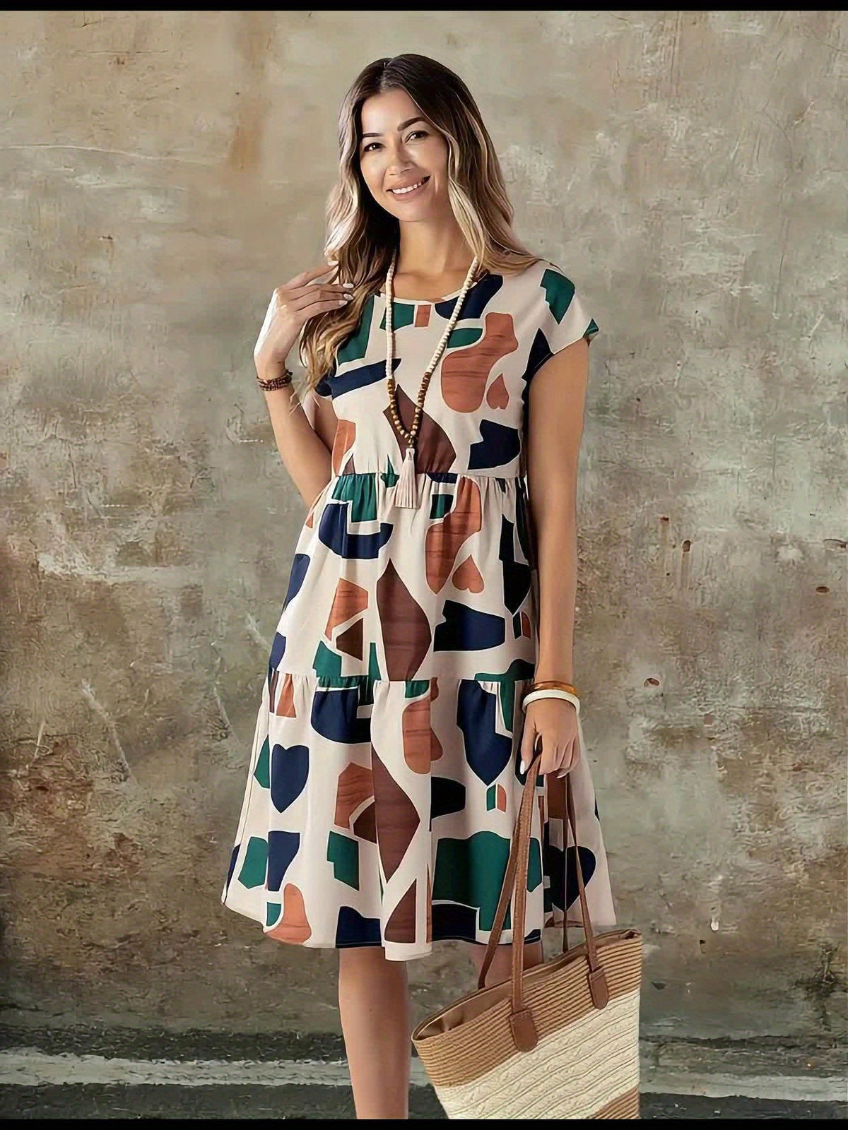 Terra | Womens Abstract Print Tiered Mini Dress