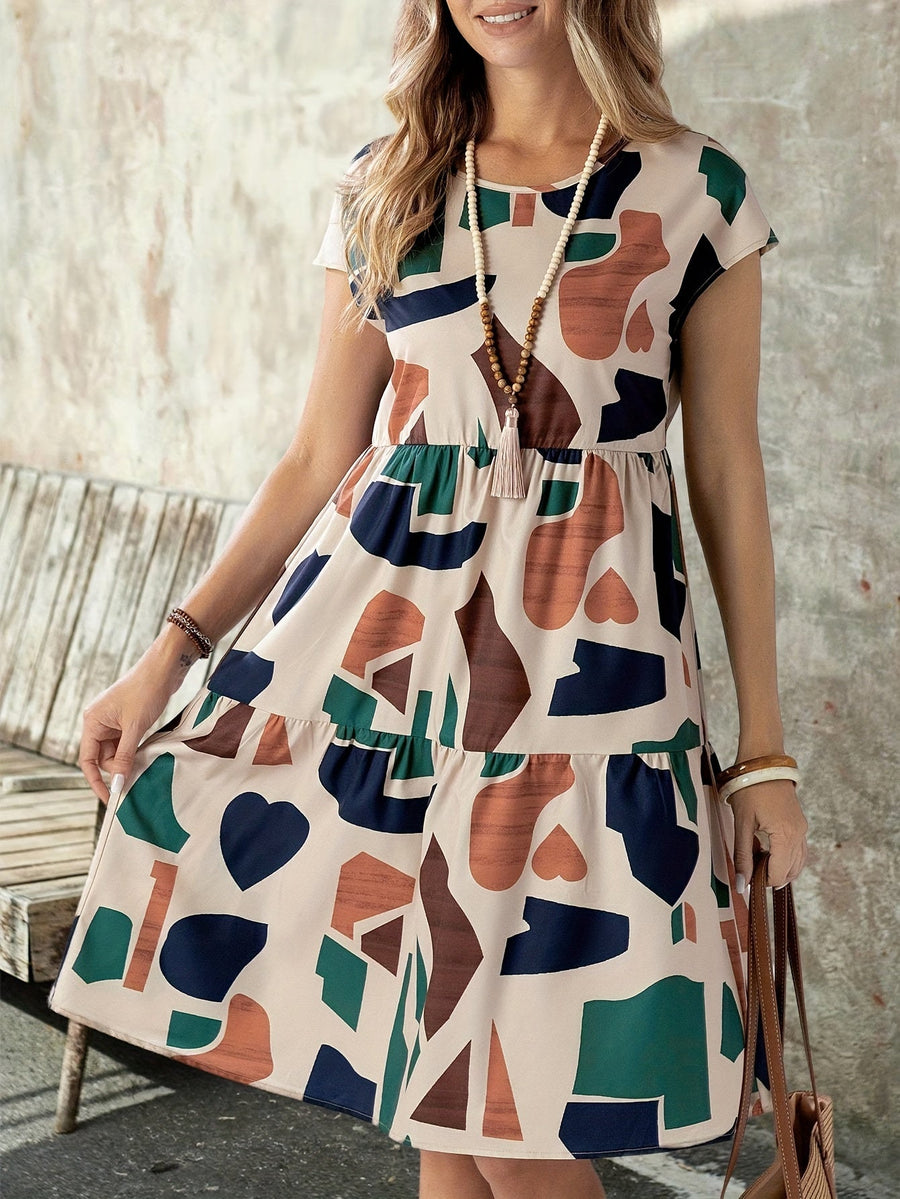 Terra | Womens Abstract Print Tiered Mini Dress