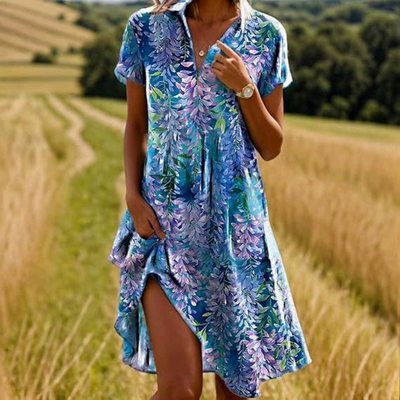Amelia | Colourful floral dress with a V-neck