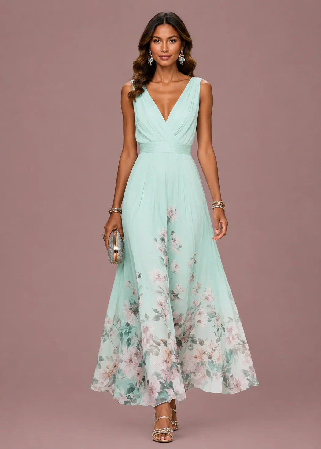 Serene | Womens V-Neck Floral A-Line Maxi Dress