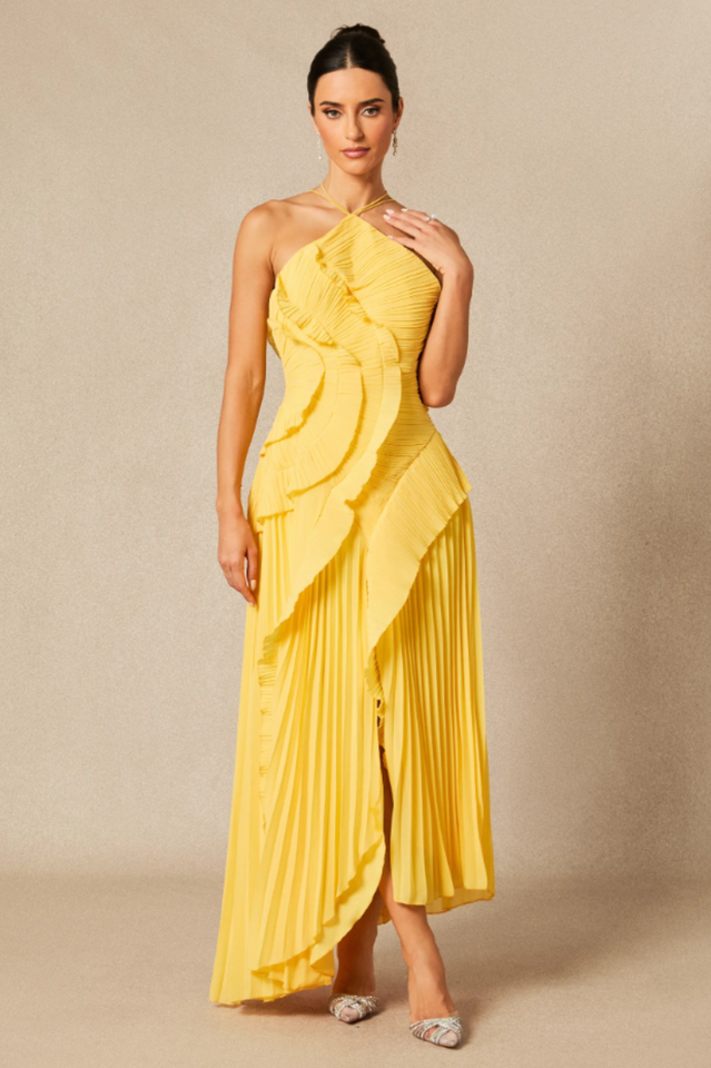 Adalyn | Womens Halter Neck Ruffle Maxi Dress