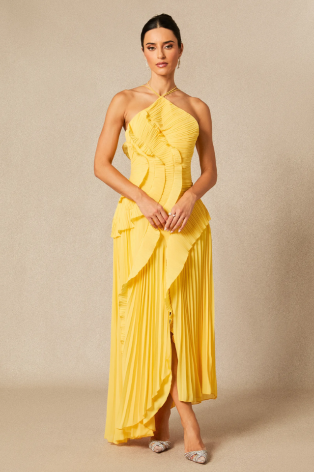 Adalyn | Womens Halter Neck Ruffle Maxi Dress