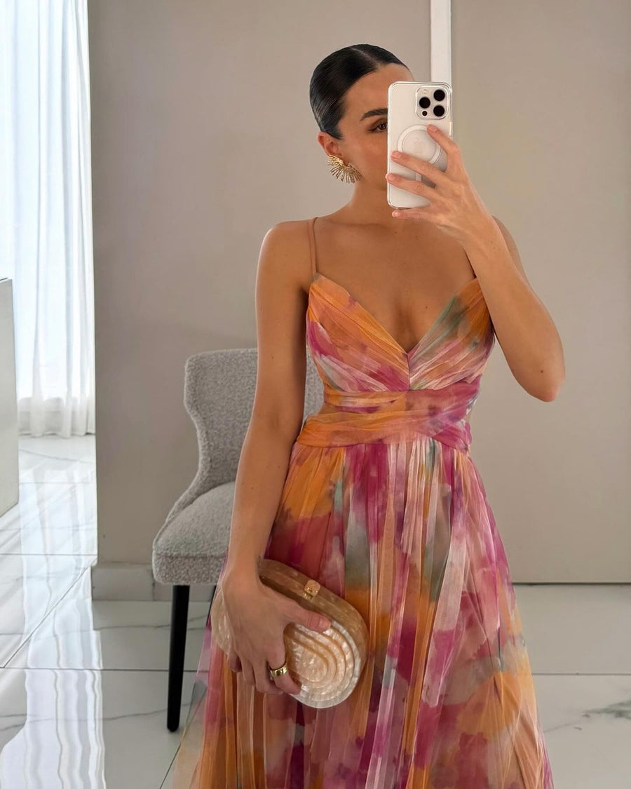 Eleonora | Womens Watercolour Print Wrap Bodice Maxi Dress