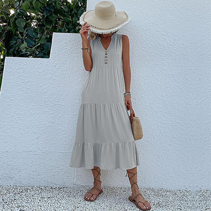 Piper | Womens Button Front Sleeveless Maxi Dress