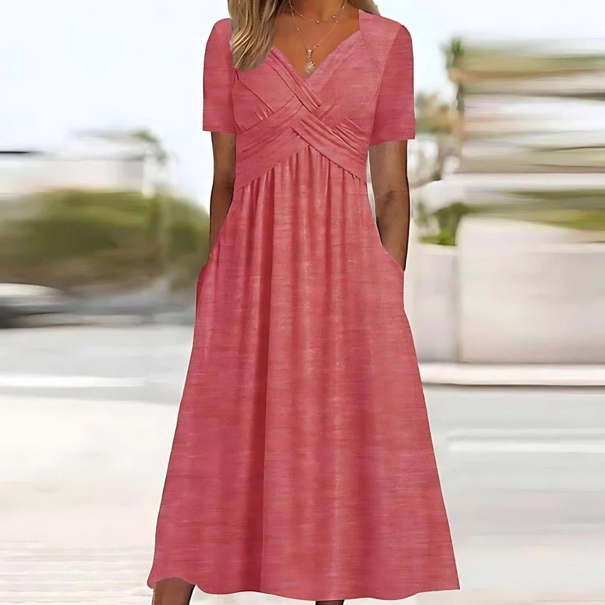Isla | Womens Wrap Front Pocket Midi Dress