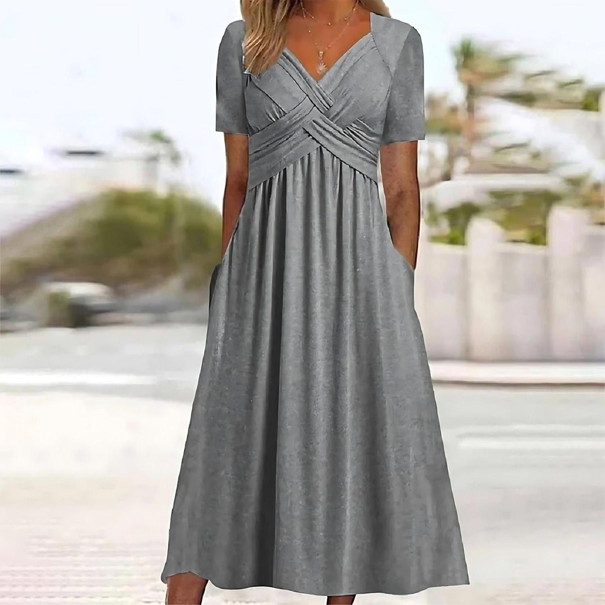 Isla | Womens Wrap Front Pocket Midi Dress