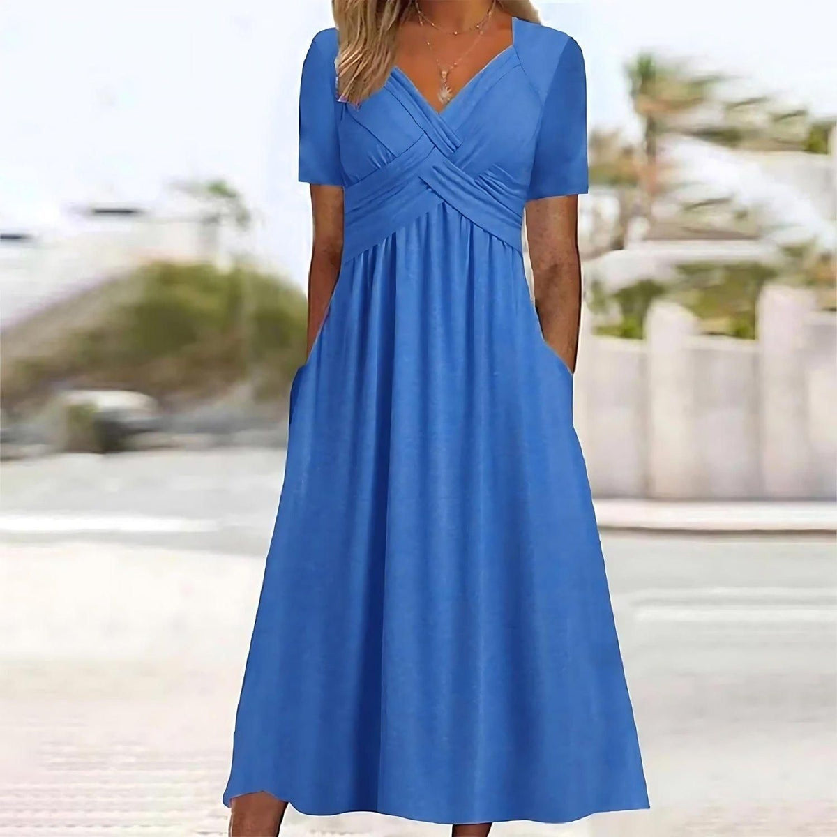 Isla | Womens Wrap Front Pocket Midi Dress