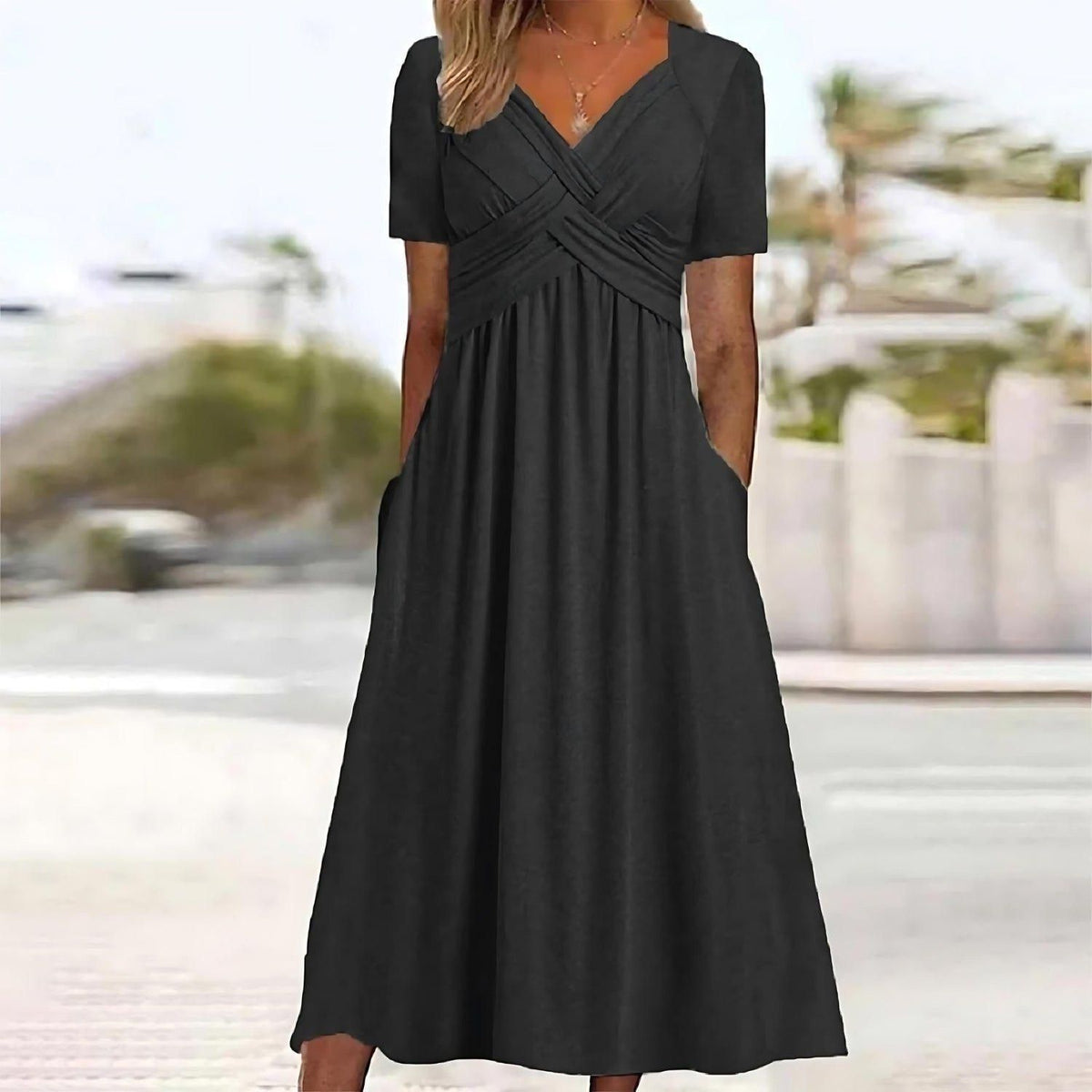 Isla | Womens Wrap Front Pocket Midi Dress