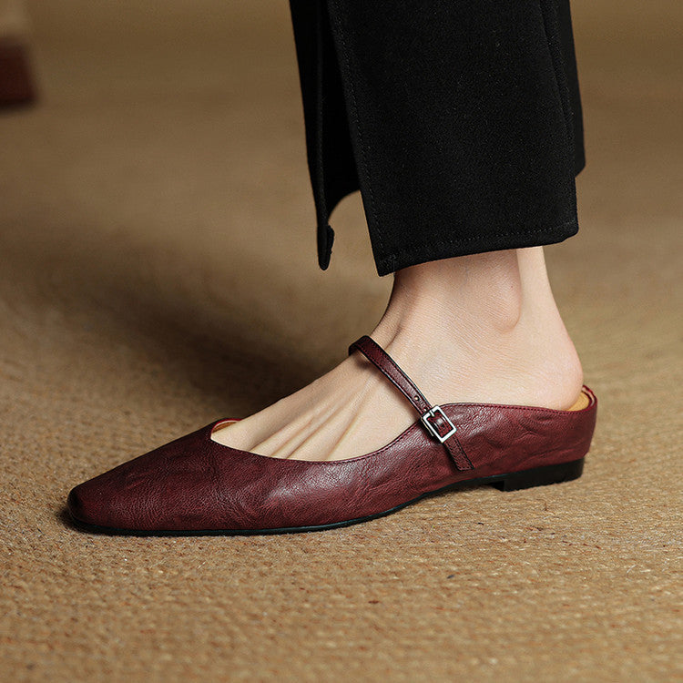 Sophie | Women's Pointed Toe Slingback Flats – Beige Buckle Shoes