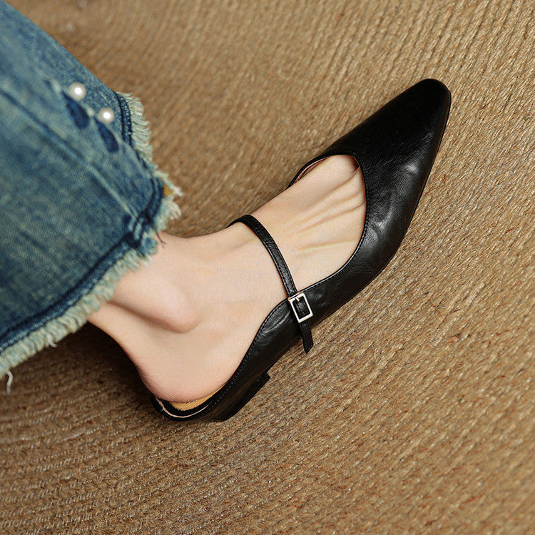 Sophie | Women's Pointed Toe Slingback Flats – Beige Buckle Shoes