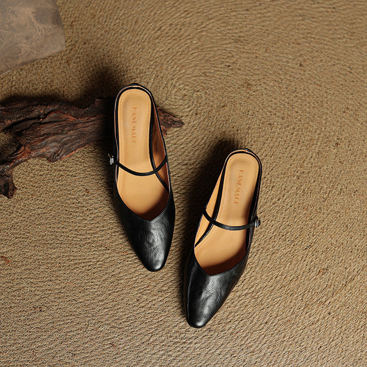 Sophie | Women's Pointed Toe Slingback Flats – Beige Buckle Shoes
