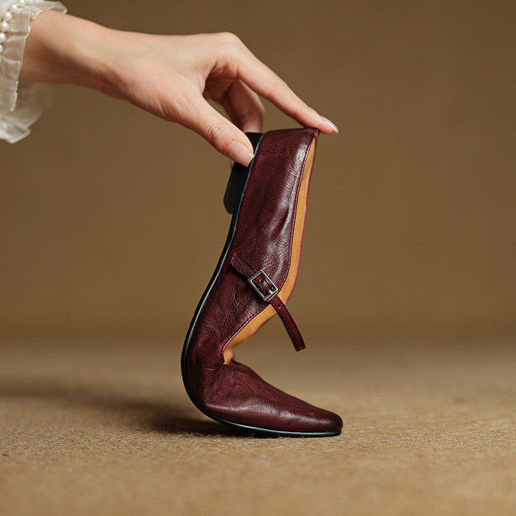 Sophie | Women's Pointed Toe Slingback Flats – Beige Buckle Shoes