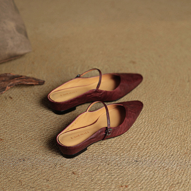 Sophie | Women's Pointed Toe Slingback Flats – Beige Buckle Shoes