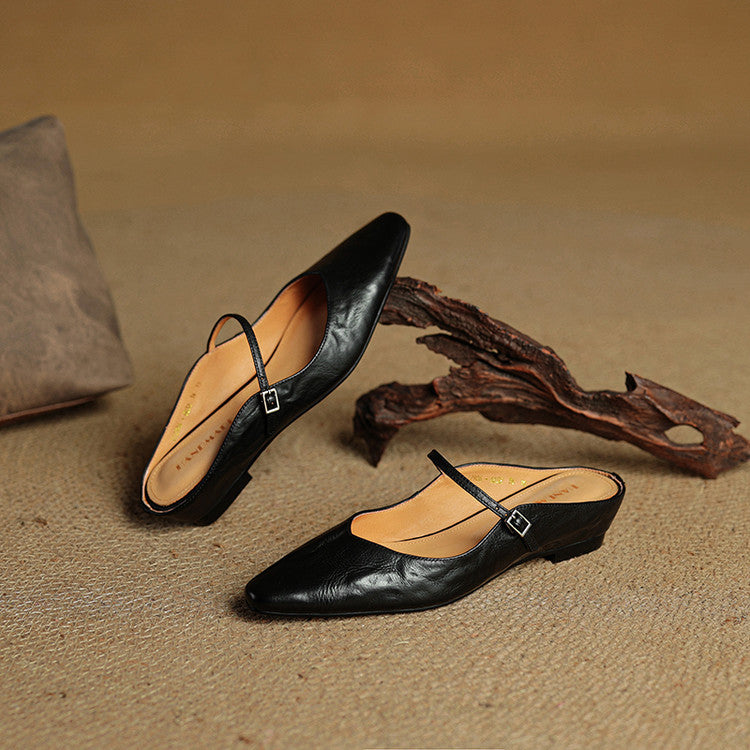 Sophie | Women's Pointed Toe Slingback Flats – Beige Buckle Shoes
