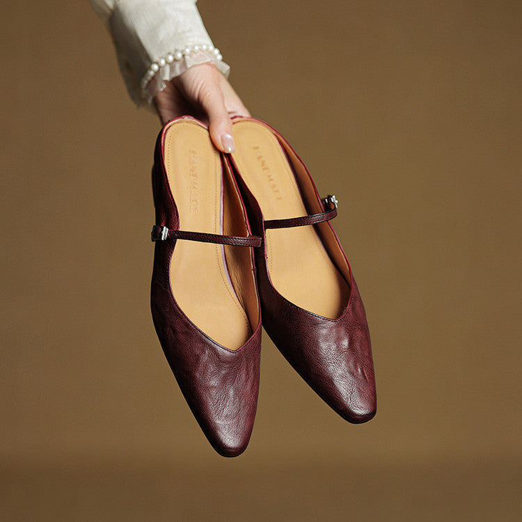 Sophie | Women's Pointed Toe Slingback Flats – Beige Buckle Shoes