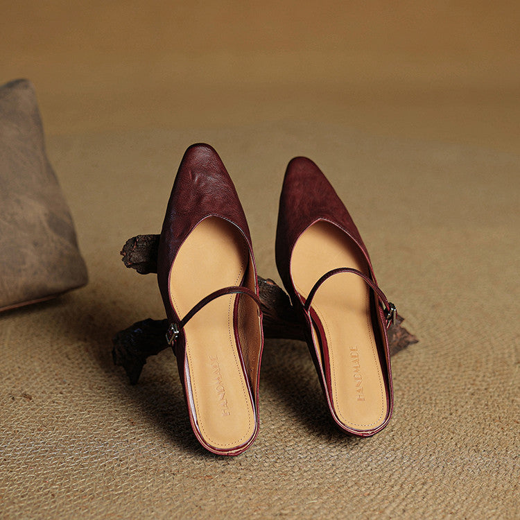 Sophie | Women's Pointed Toe Slingback Flats – Beige Buckle Shoes
