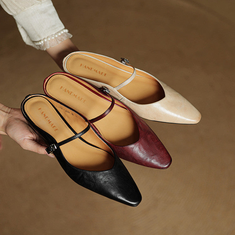 Sophie | Women's Pointed Toe Slingback Flats – Beige Buckle Shoes