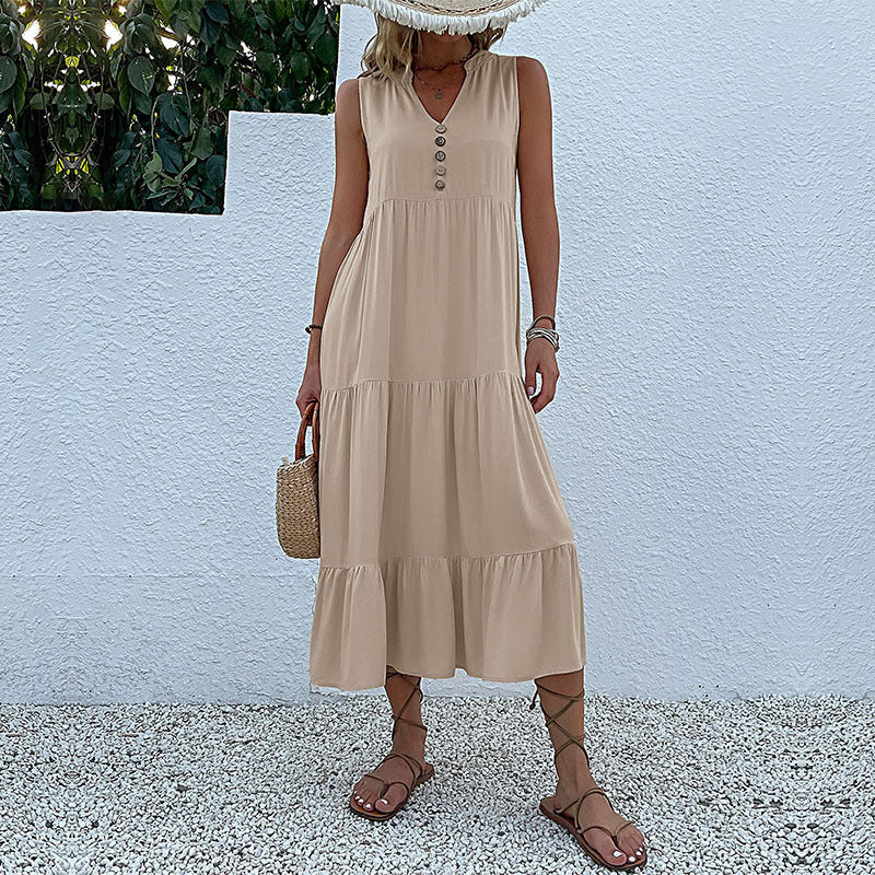 Piper | Womens Button Front Sleeveless Maxi Dress