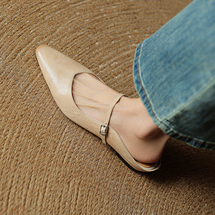 Sophie | Women's Pointed Toe Slingback Flats – Beige Buckle Shoes