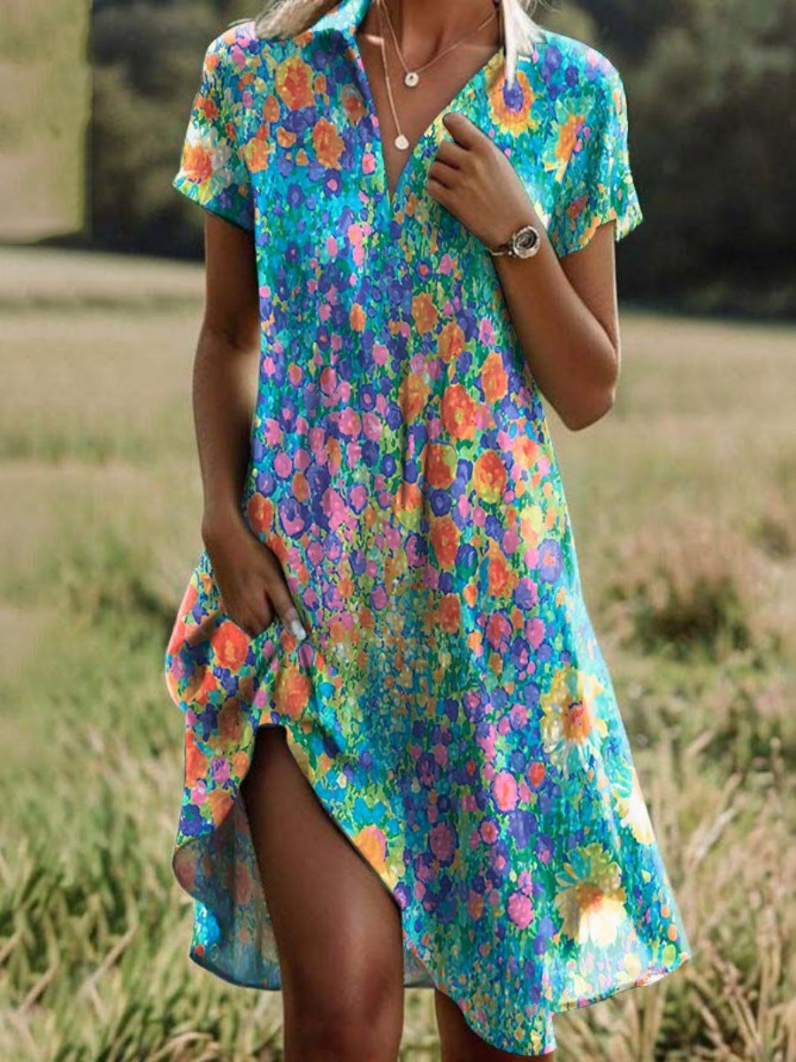 Amelia | Colourful floral dress with a V-neck