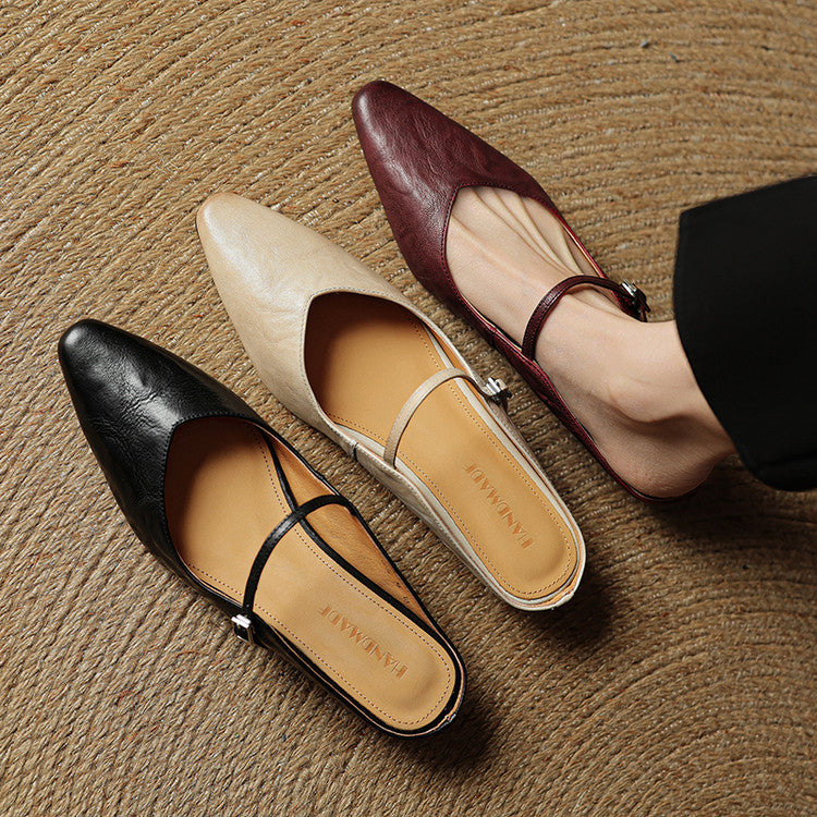Sophie | Women's Pointed Toe Slingback Flats – Beige Buckle Shoes
