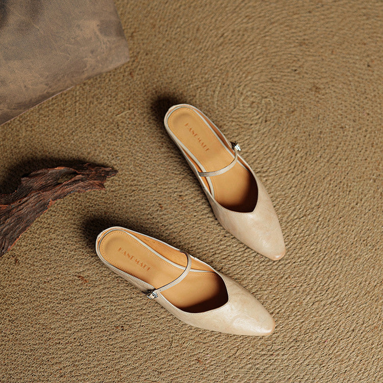 Sophie | Women's Pointed Toe Slingback Flats – Beige Buckle Shoes