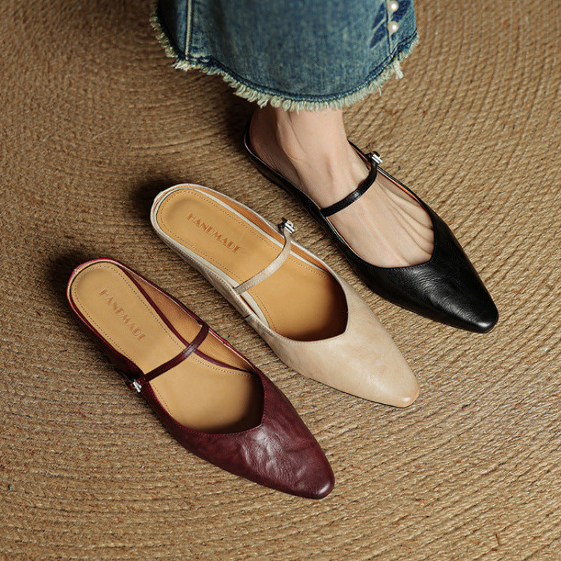 Sophie | Women's Pointed Toe Slingback Flats – Beige Buckle Shoes