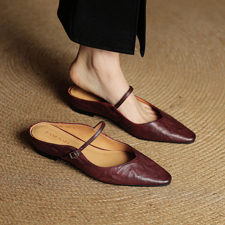 Sophie | Women's Pointed Toe Slingback Flats – Beige Buckle Shoes