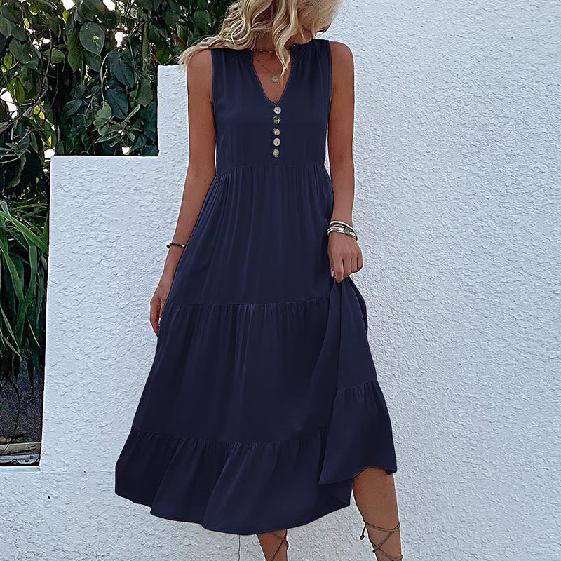 Piper | Womens Button Front Sleeveless Maxi Dress