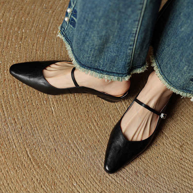 Sophie | Women's Pointed Toe Slingback Flats – Beige Buckle Shoes