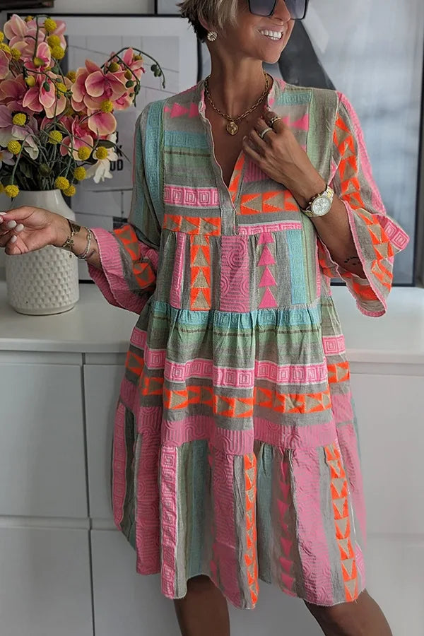Willa | Womens Bell Sleeve Print Tiered Dress
