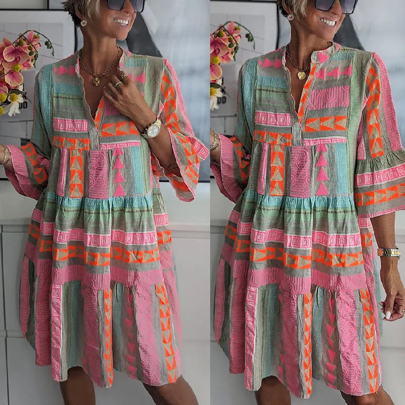 Willa | Womens Bell Sleeve Print Tiered Dress