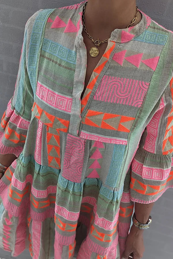Willa | Womens Bell Sleeve Print Tiered Dress