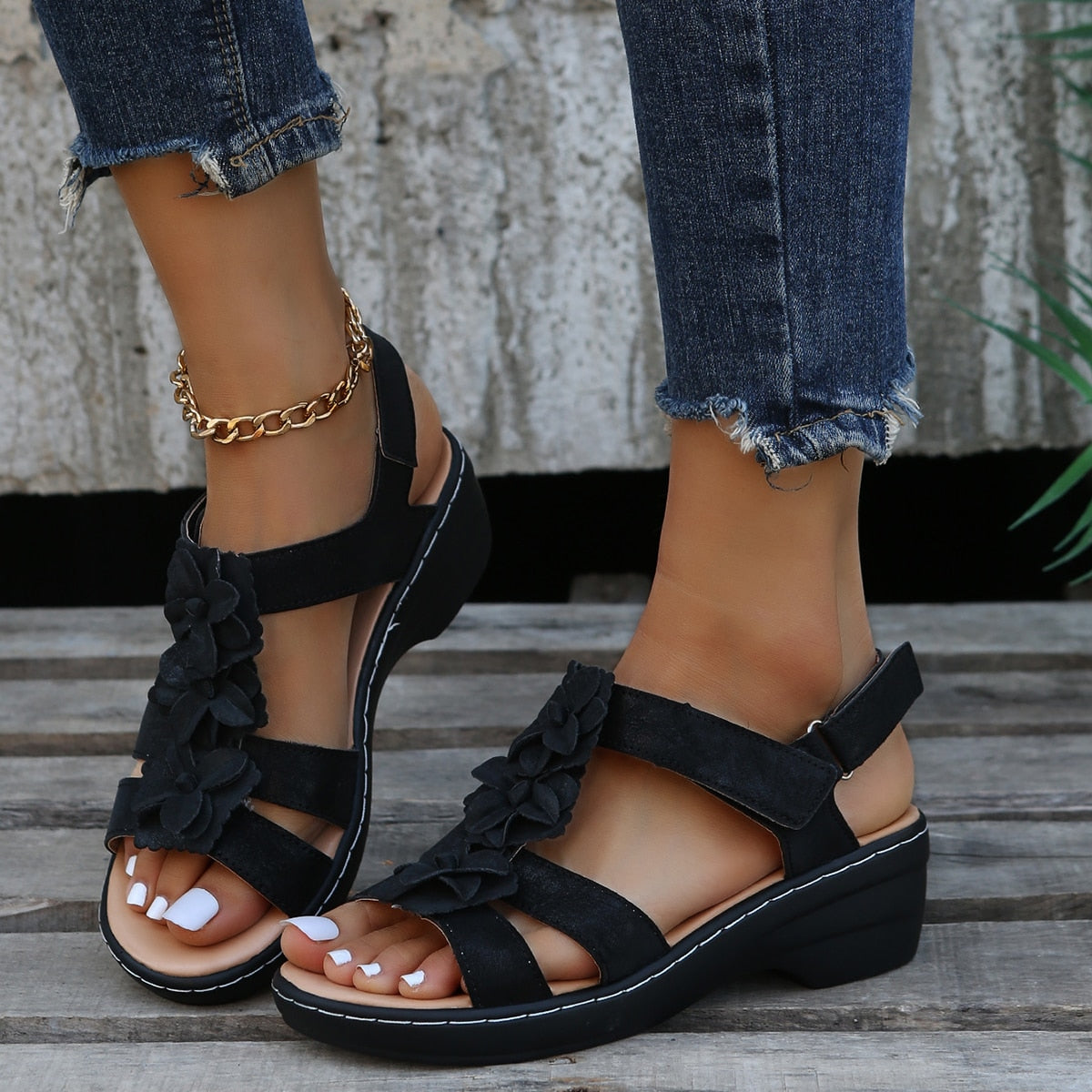 Amelia | Floral Wedge Sandals