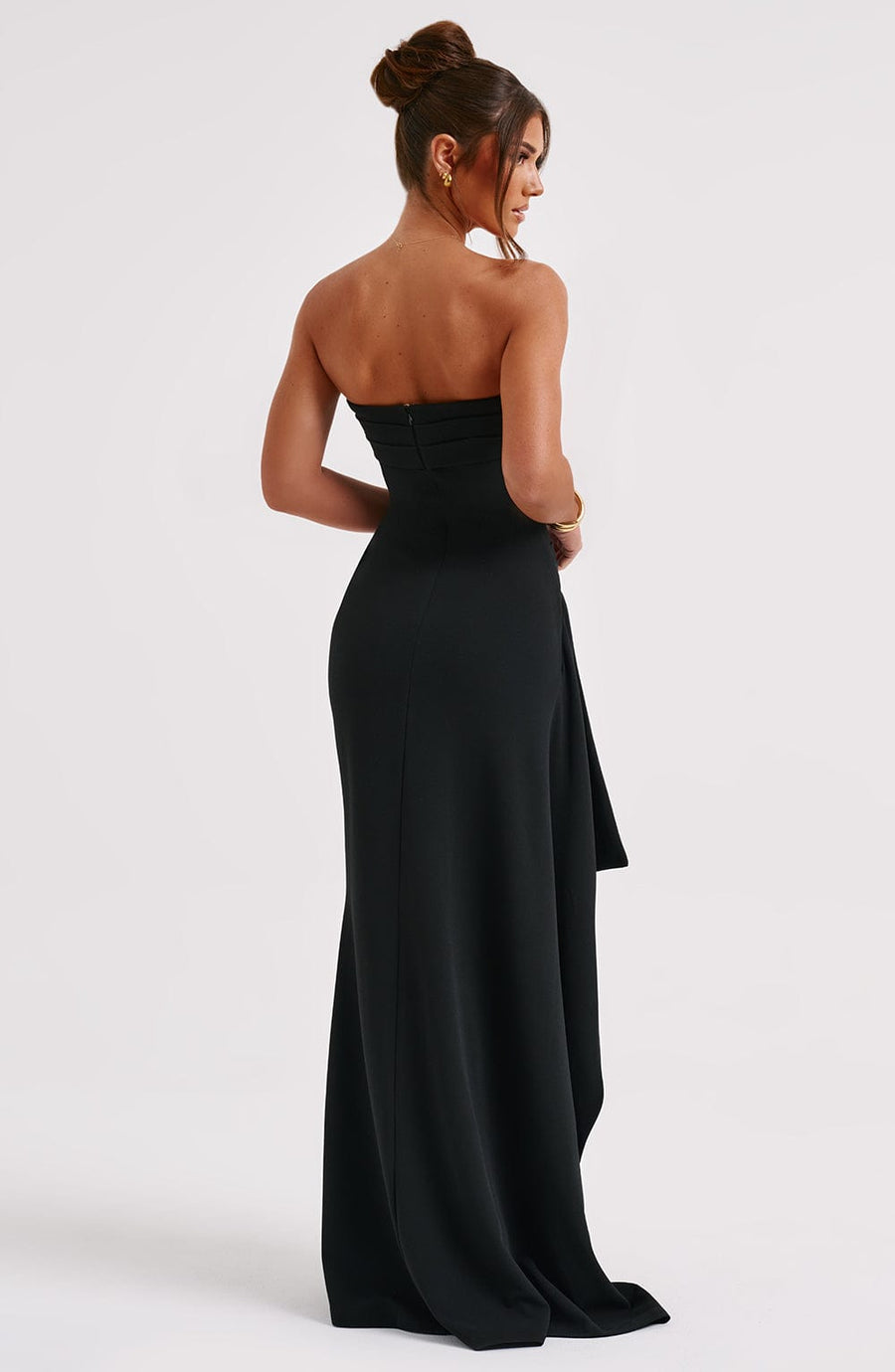 Ruby | Black Strapless Slit Evening Gown