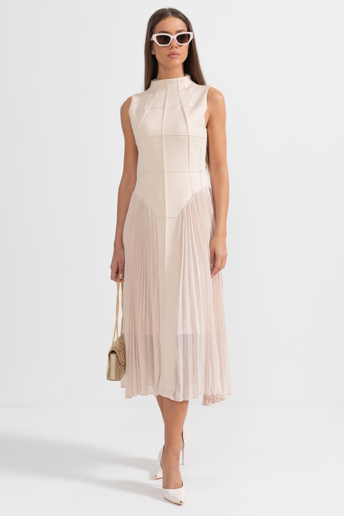 Persephone | Pleated Sleeveless Cocktail Midi Dress